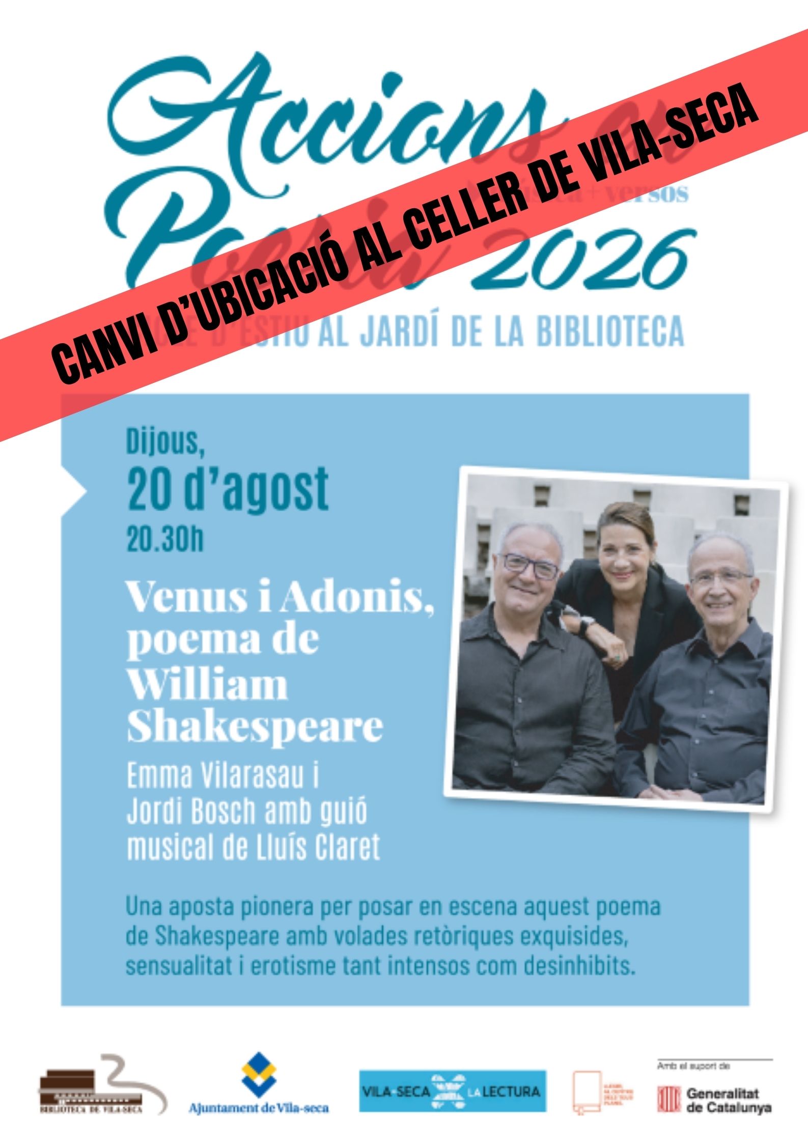 Vila-seca continua amb el cicle Accions en Poesia amb Emma Vilarasau i Jordi Bosch