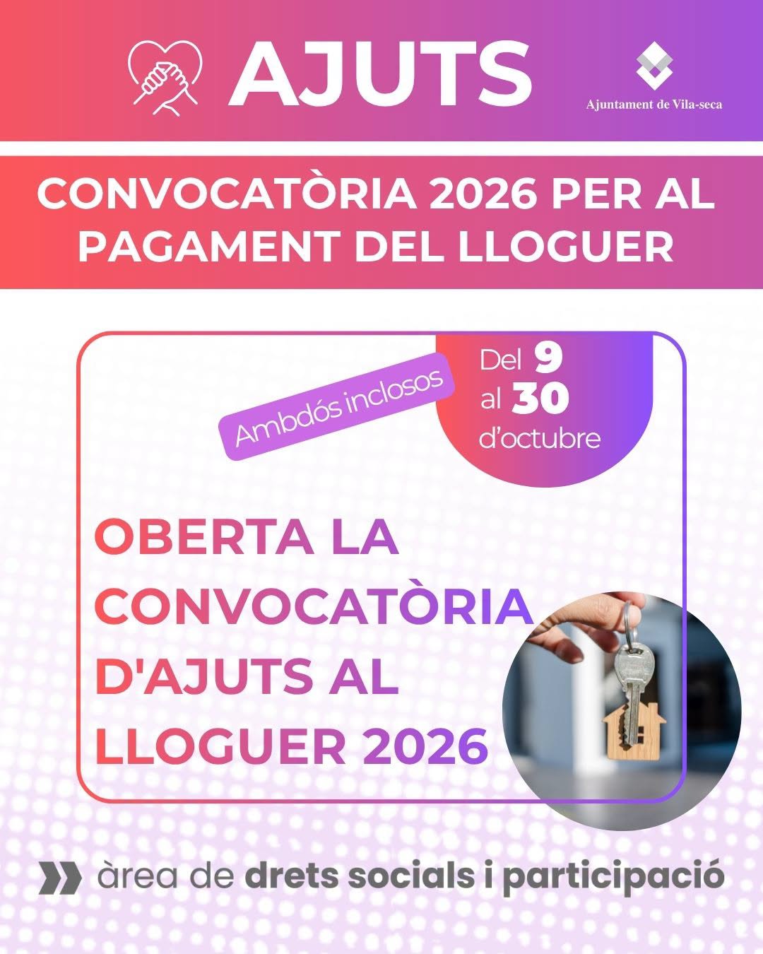 L’Ajuntament de Vila-seca obre la convocatòria d’ajuts al pagament del lloguer per a l’any 2026